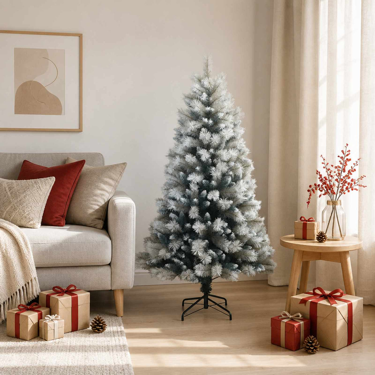Artificial Hinged Christmas Tree with Baubles 150 LEDs 120 cm without LED