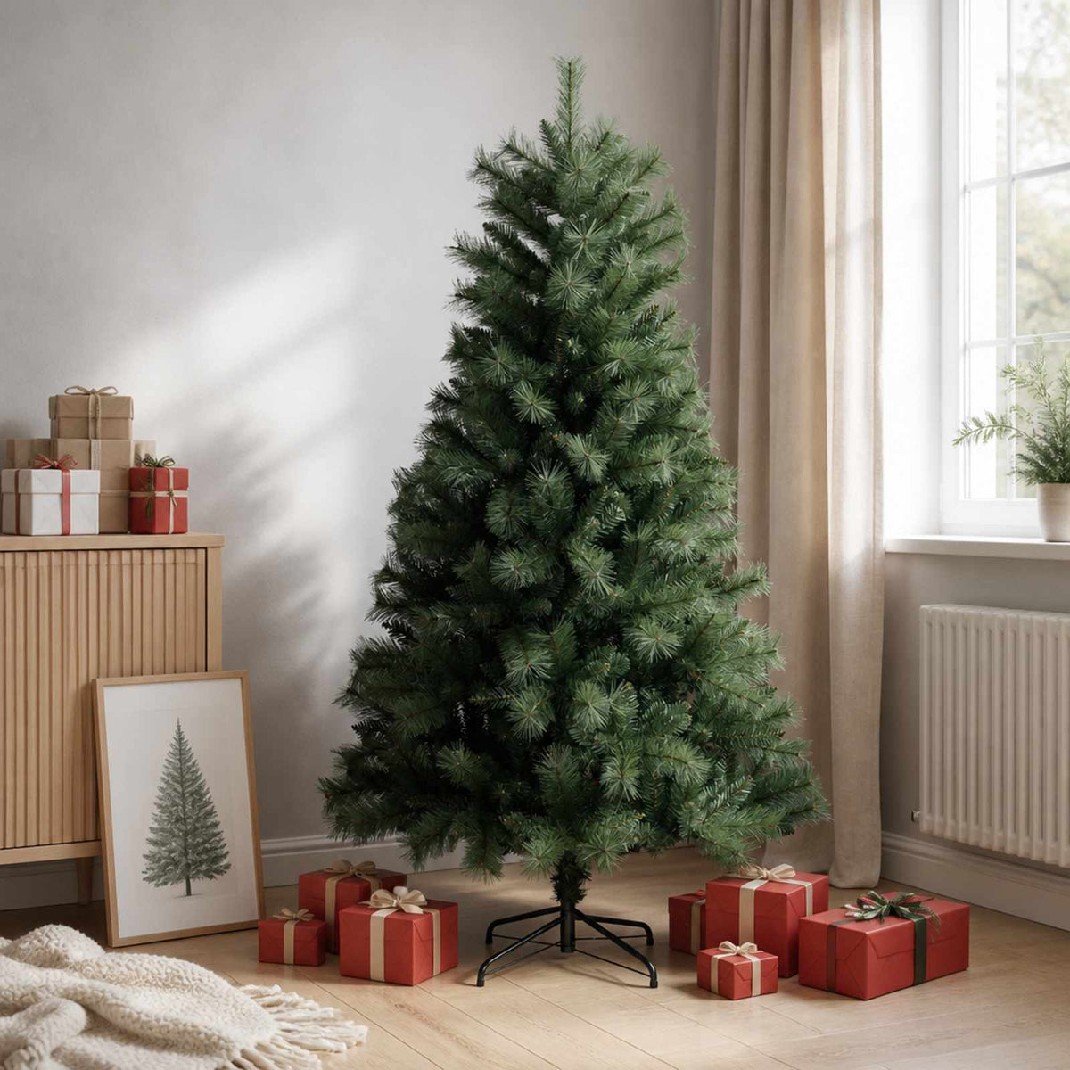 Artificial Hinged Christmas Tree with Baubles 150 LEDs Green 180 cm without LED