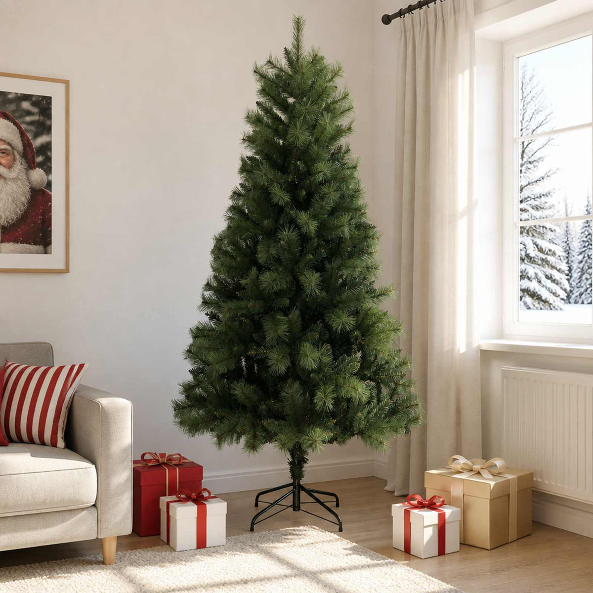 Artificial Hinged Christmas Tree with Baubles 150 LEDs Green 210 cm without LED