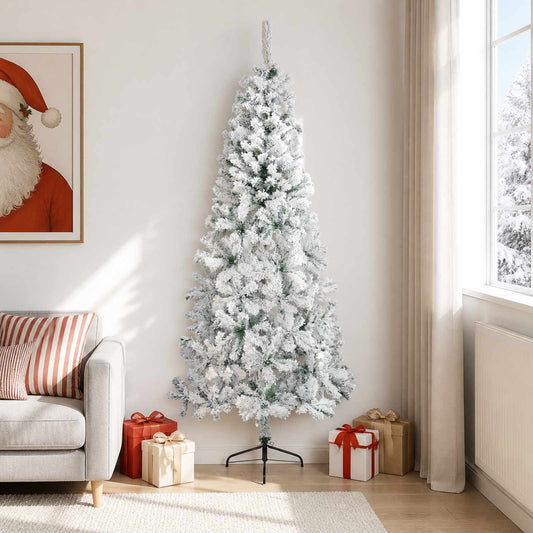 vidaXL Artificial Christmas Tree 210 cm PVC and Steel Green and White 1