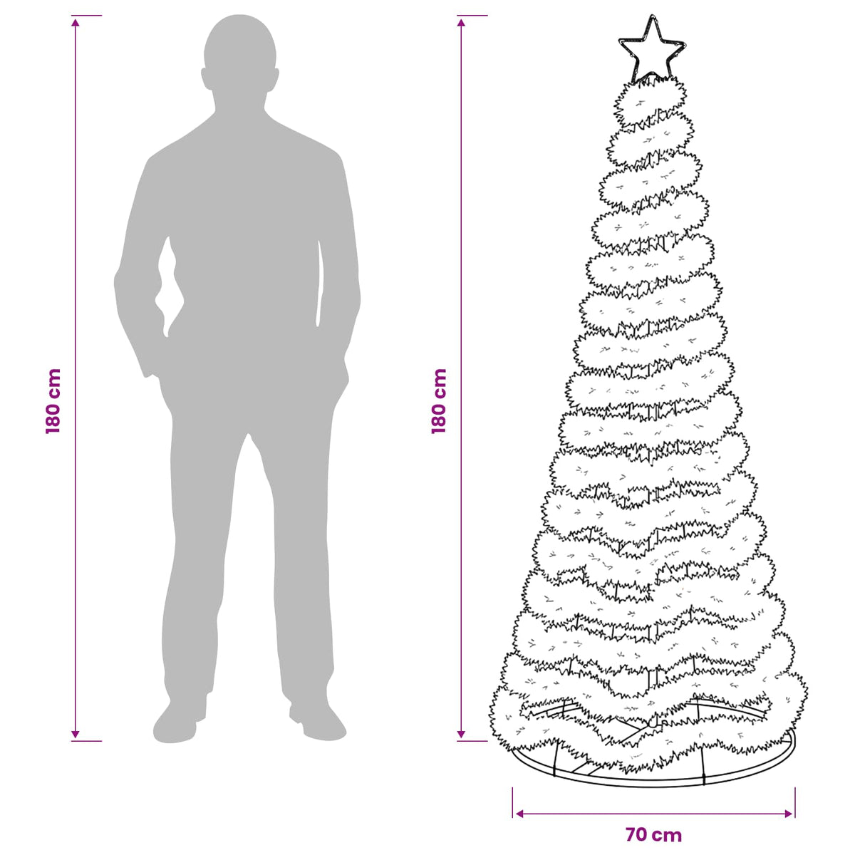 LED Tinsel Christmas Tree with Base EKENAS 220 LEDs 180 cm Warm white
