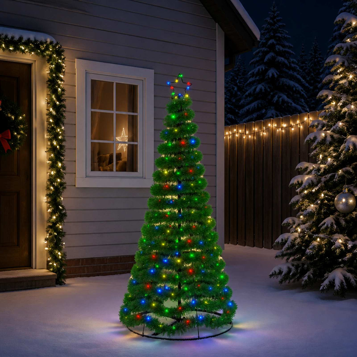 LED Tinsel Christmas Tree with Base EKENAS 220 LEDs 180 cm Multicolour
