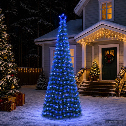 LED Tinsel Christmas Tree with Base EKENAS 220 LEDs 250 cm Blue