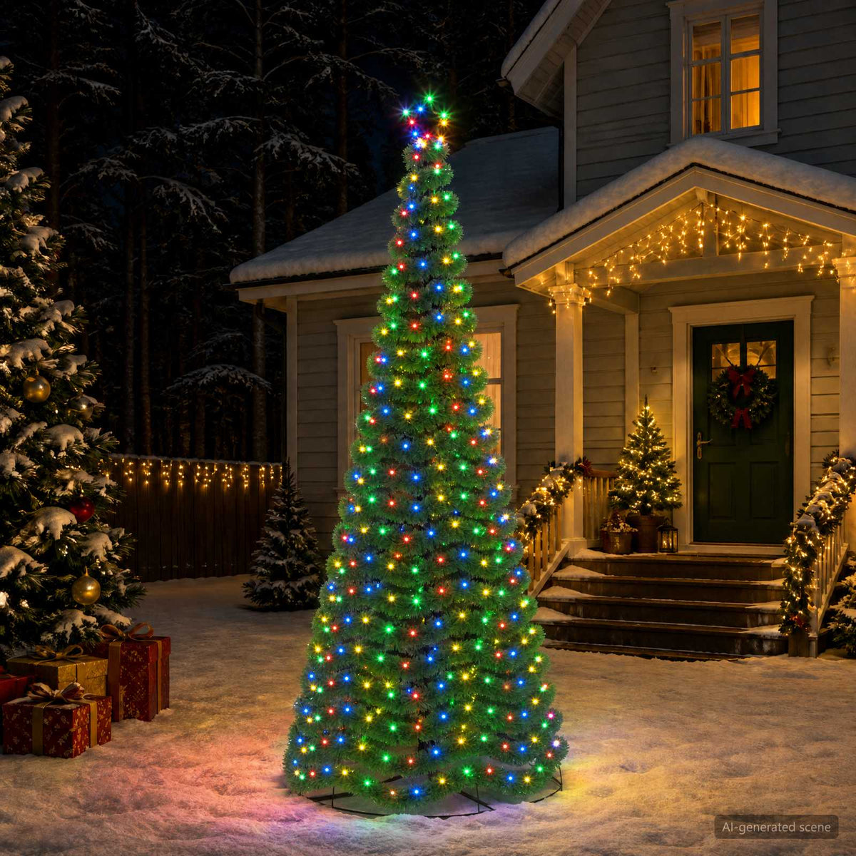 LED Tinsel Christmas Tree with Base EKENAS 220 LEDs 250 cm Multicolour