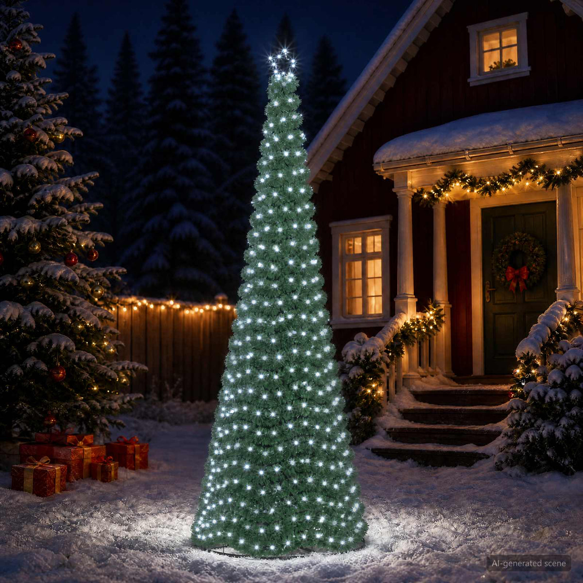 LED Tinsel Christmas Tree with Base EKENAS 220 LEDs 300 cm Cold white