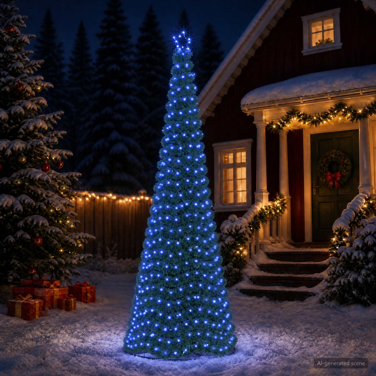 LED Tinsel Christmas Tree with Base EKENAS 220 LEDs 300 cm Blue