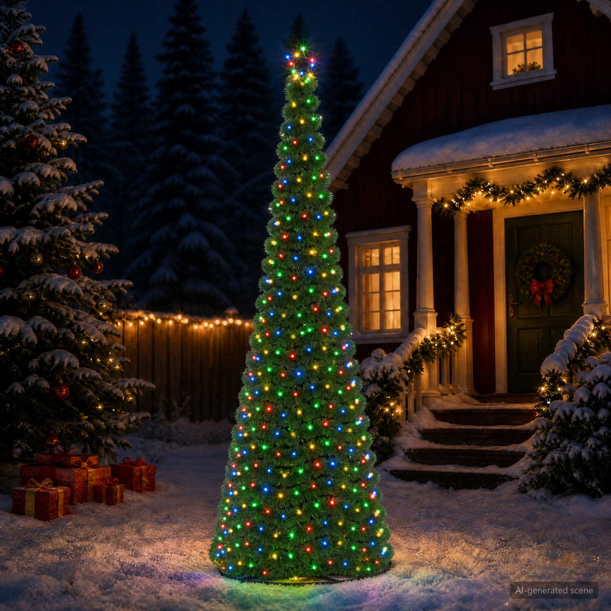 LED Tinsel Christmas Tree with Base EKENAS 220 LEDs 300 cm Multicolour