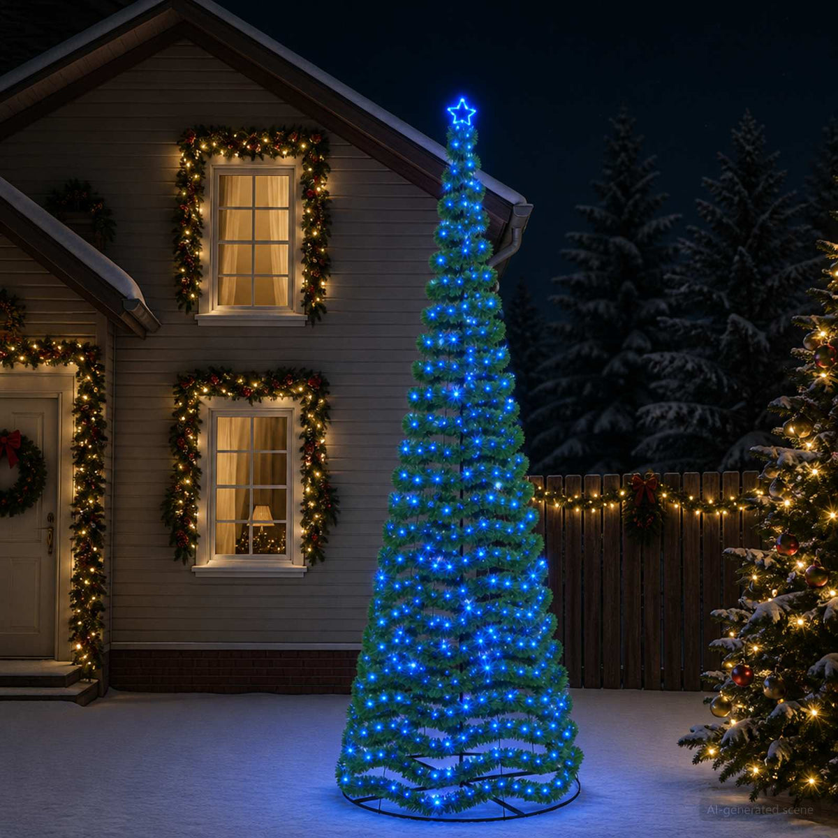 LED Tinsel Christmas Tree with Base EKENAS 220 LEDs 400 cm Blue