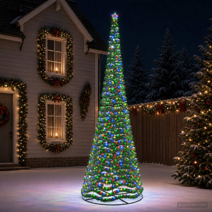 LED Tinsel Christmas Tree with Base EKENAS 220 LEDs 500 cm Multicolour