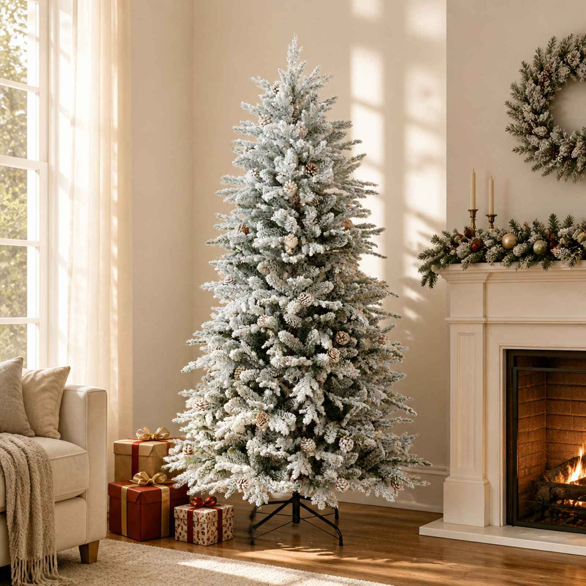 Artificial Hinged Christmas Tree 150 LEDs Warm White Green and White 150 cm without LED