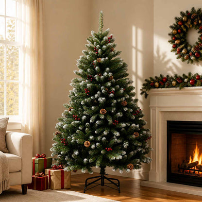 Artificial Christmas Tree Green with Bauble 180 cm 300 LEDs Green with Frosted Tips Ø 90 x 180 cm without LED