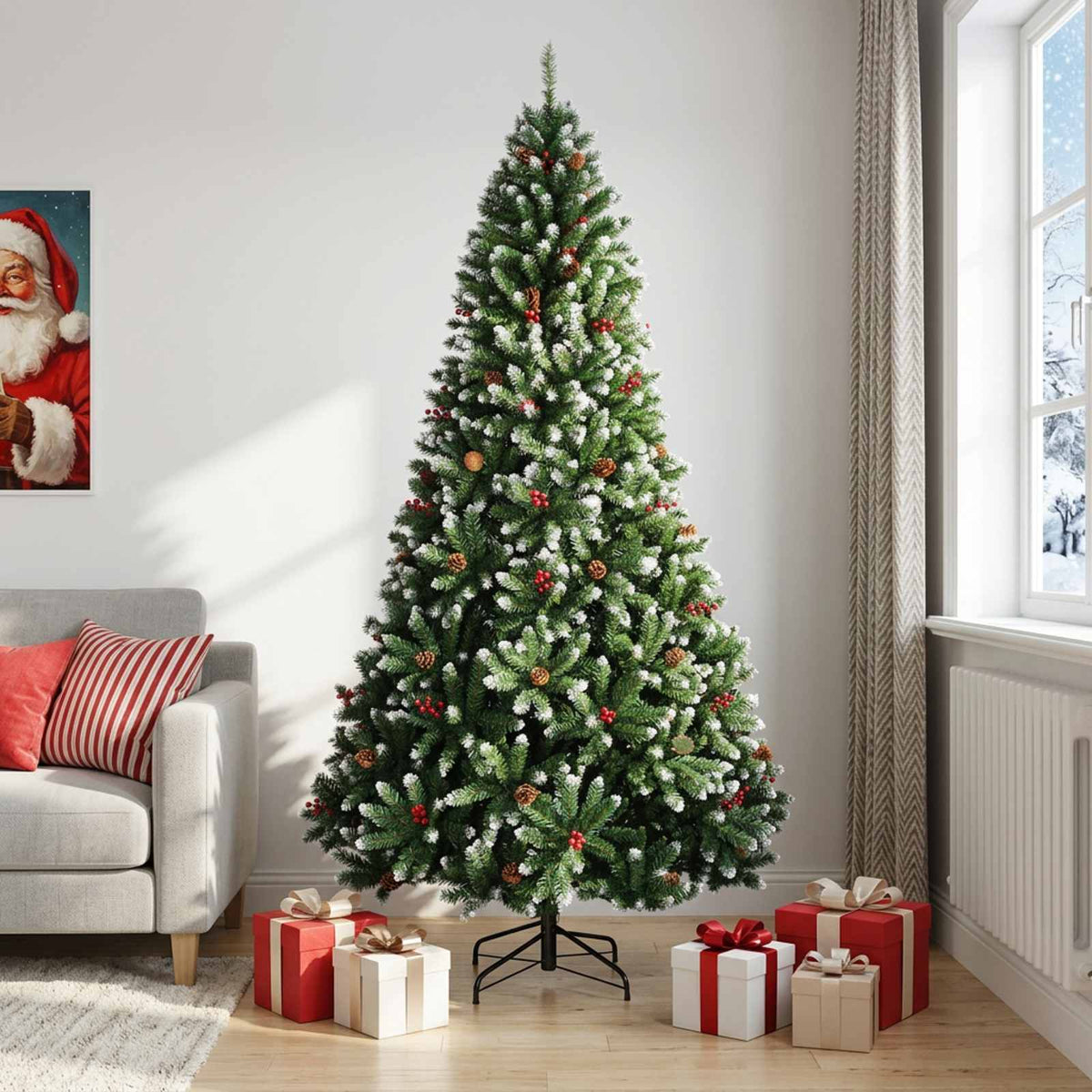 Artificial Christmas Tree Green with Bauble 240 cm 300 LEDs Green with Frosted Tips Ø 120 x 240 cm without LED