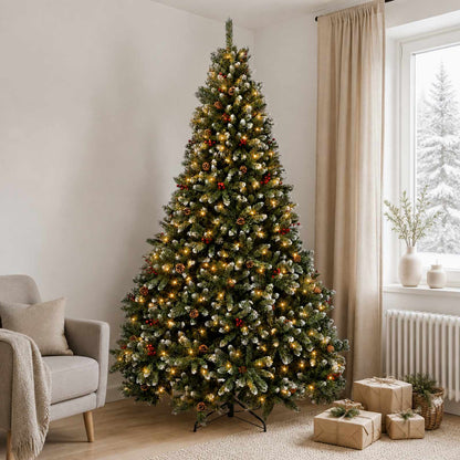 Artificial Christmas Tree Green with Bauble 240 cm 300 LEDs Green with Frosted Tips Ø 120 x 240 cm with 600 LEDs