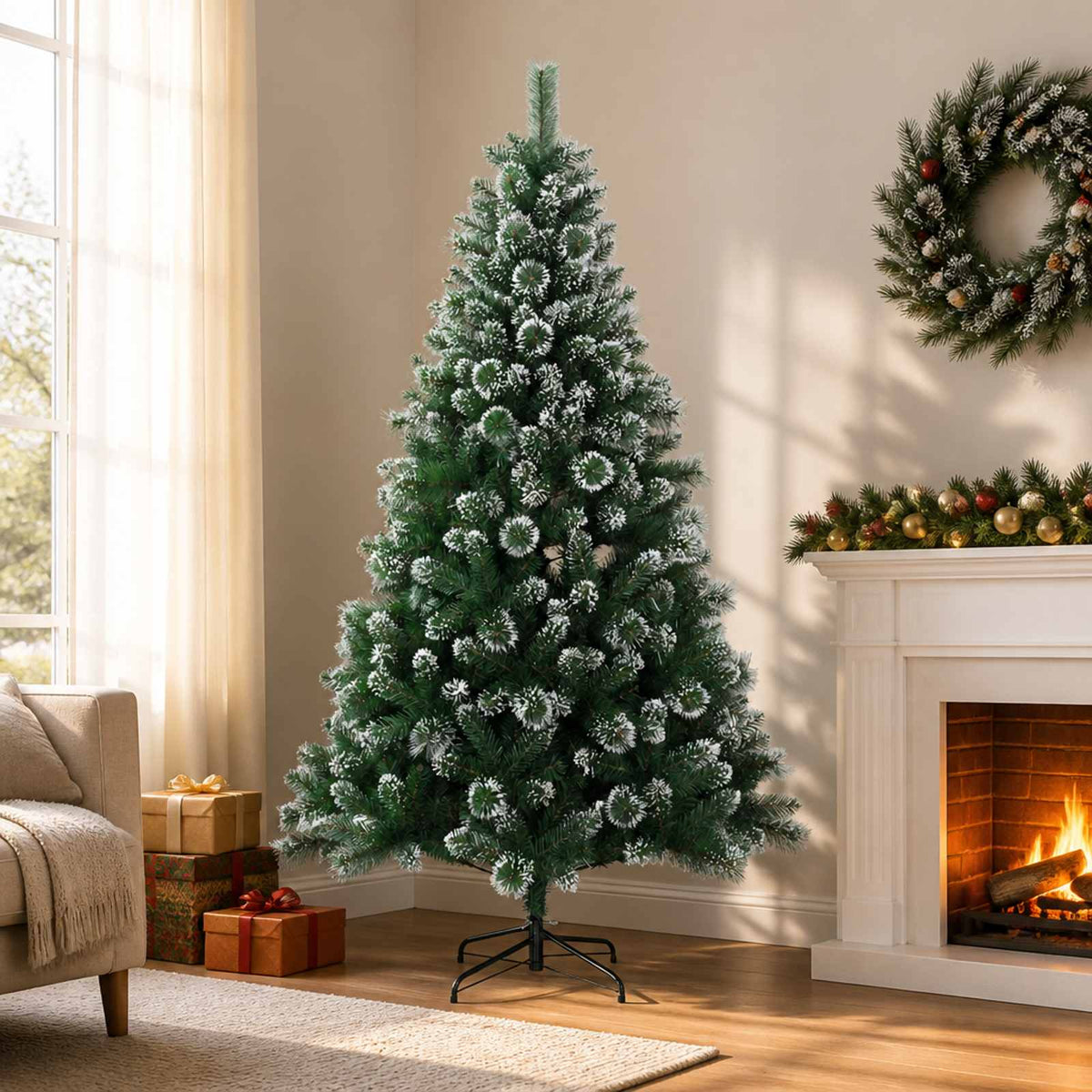 Artificial Christmas Tree PVC and Metal Green 210 cm