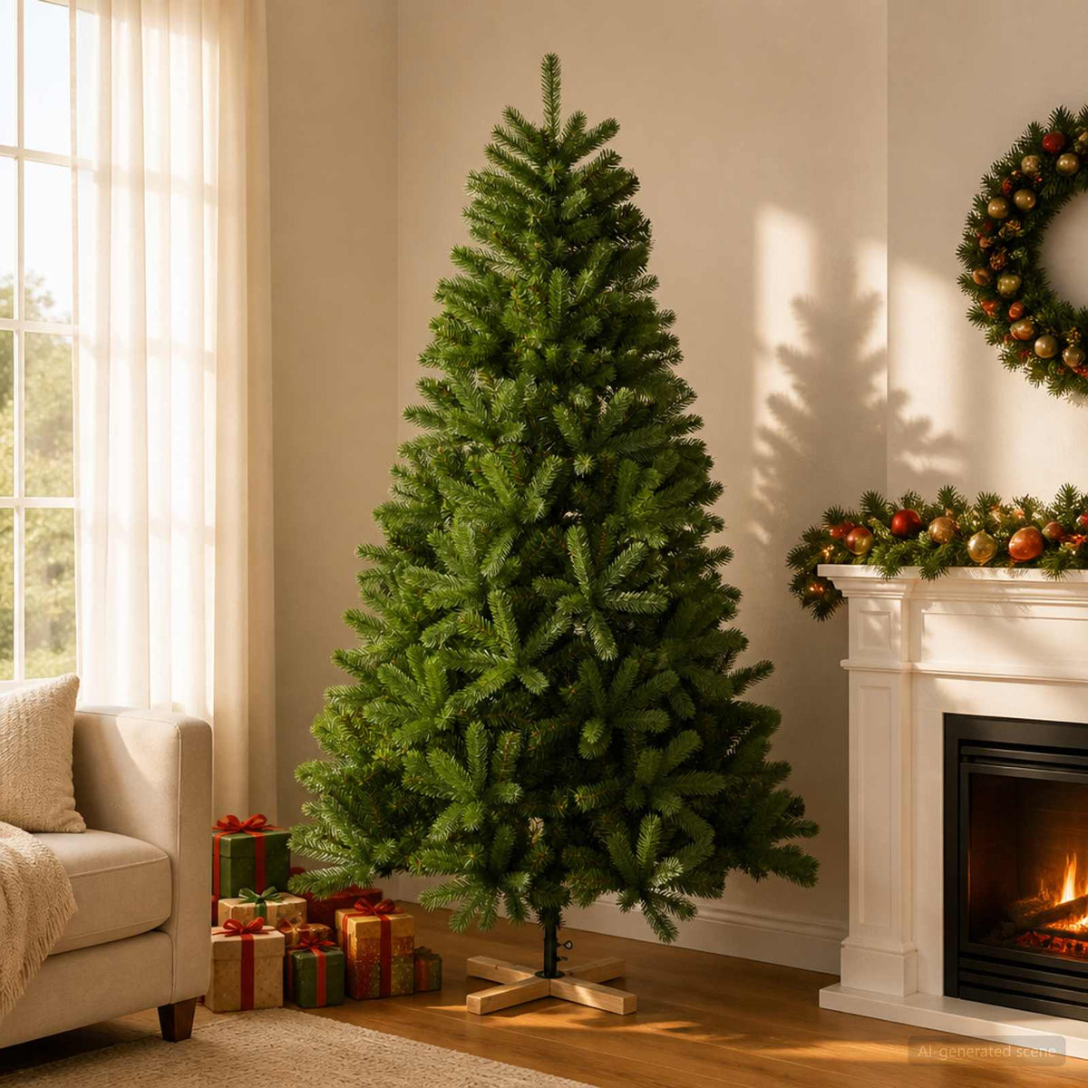 Artificial Christmas Tree PVC and Solid Pine Wood Green 210 cm
