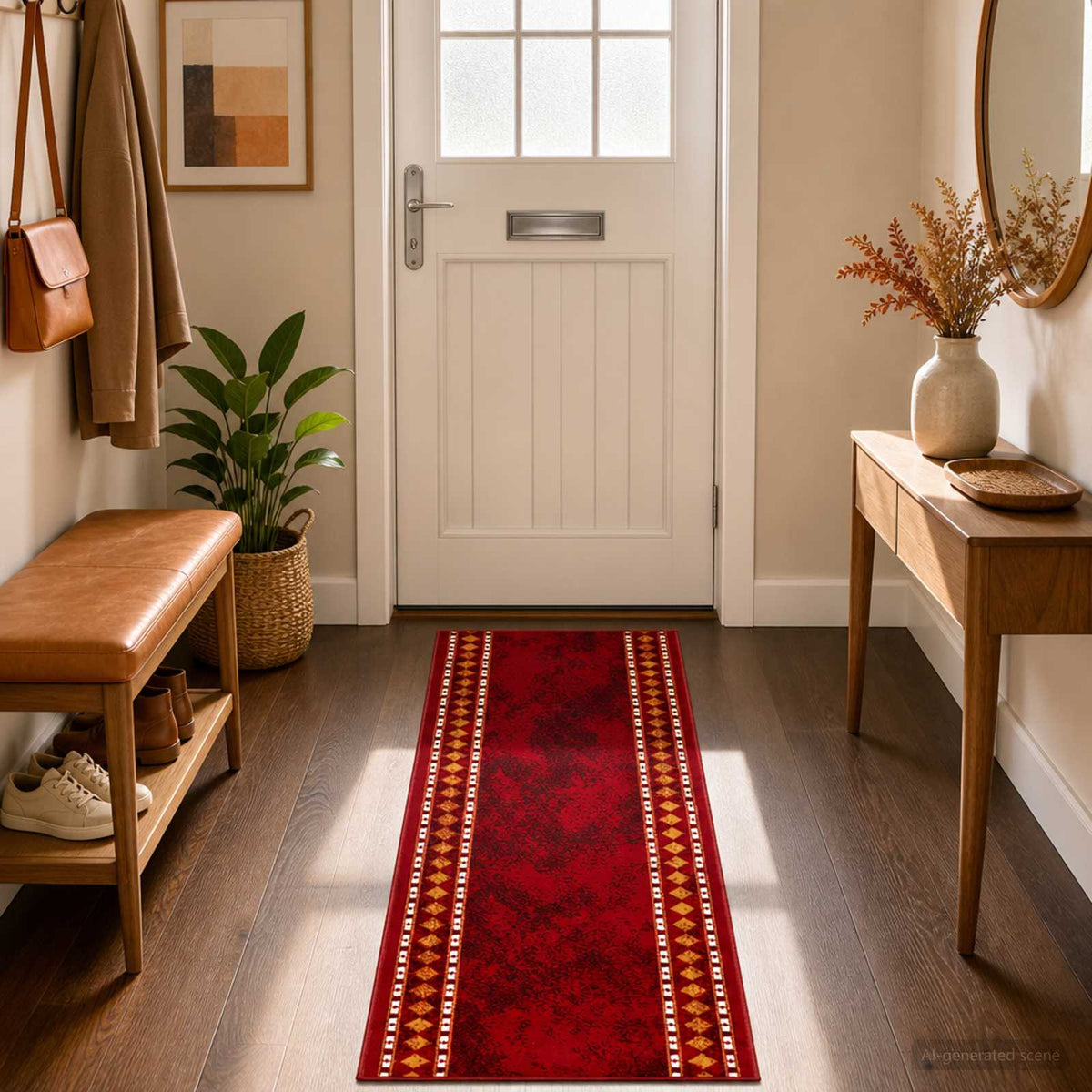 Runner Rug FLORNES Woven PP Red diamonds