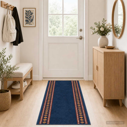 Runner Rug FLORNES Woven 80 x 300 cm PP 7 mm Blue diamonds