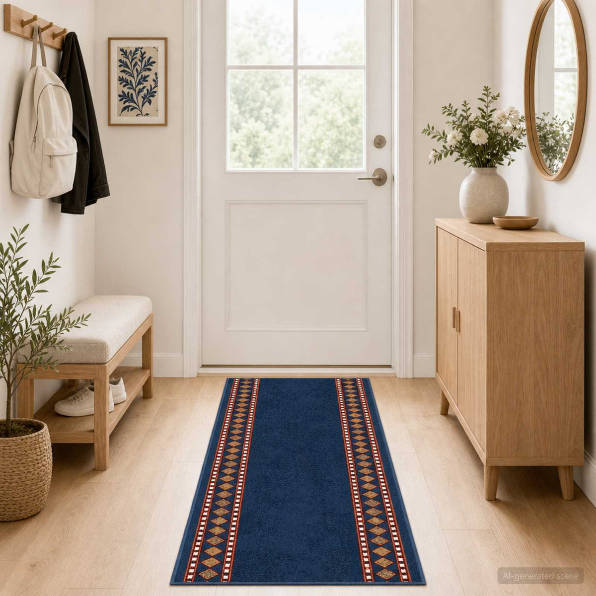 Runner Rug FLORNES Woven 80 x 350 cm PP 7 mm Blue diamonds