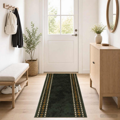 Runner Rug FLORNES Woven PP Green diamonds