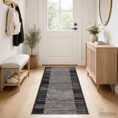 Runner Rug FLORNES Woven PP Grey stripes