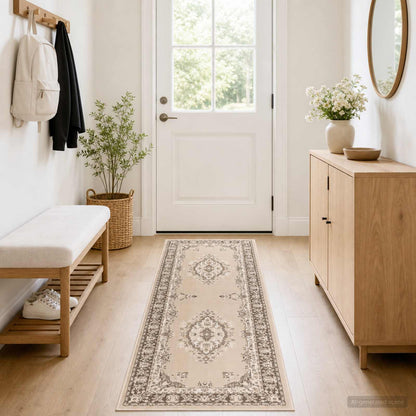 Runner Rug FLORNES Woven PP Ecru pattern