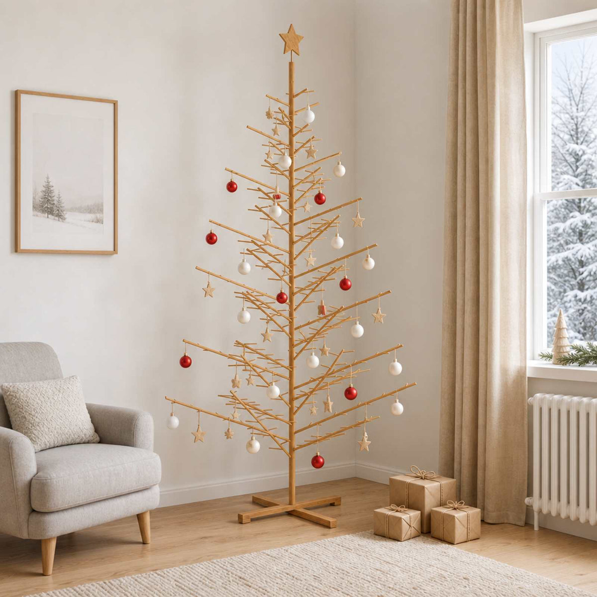 Wooden Christmas Tree KOTKA Bamboo and Solid Pine Wood Brown 240 cm