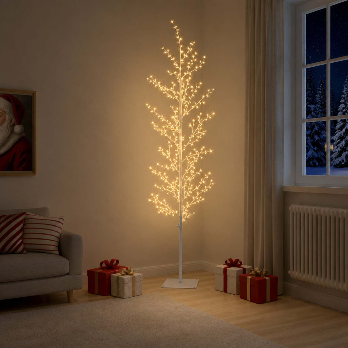 Micro Birch Christmas Tree White Steel 360 LEDs White (warm white) 180 cm