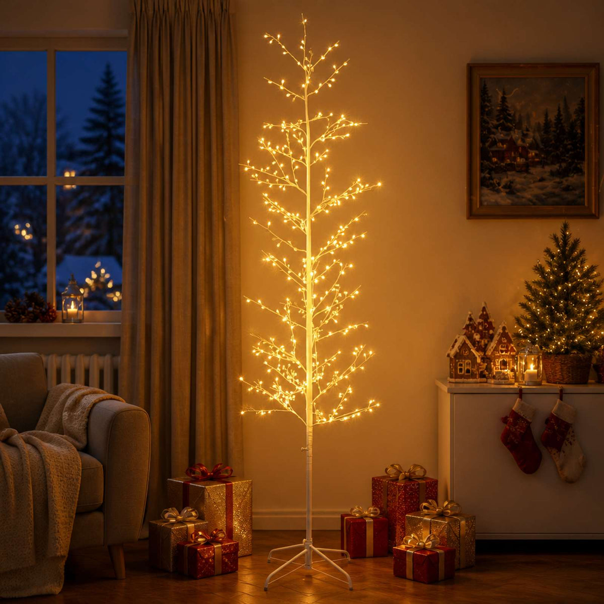 Micro Birch Christmas Tree White Steel 360 LEDs White (warm white) 210 cm