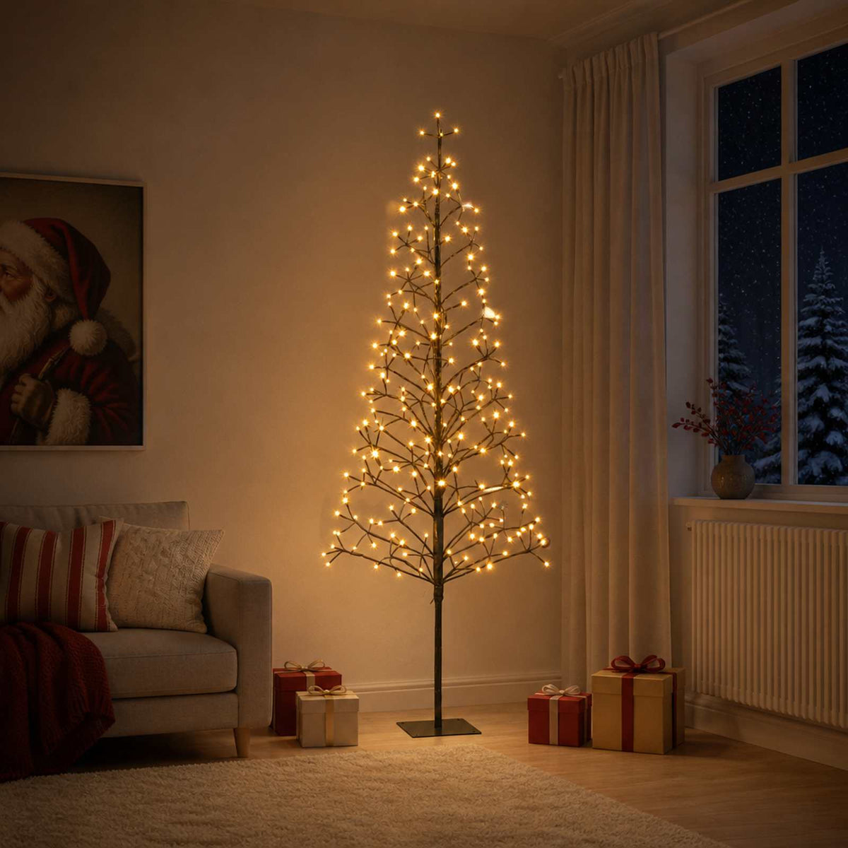 LED String Christmas Tree Black 47 x Steel 228 LEDs Black (warm white) 180 cm
