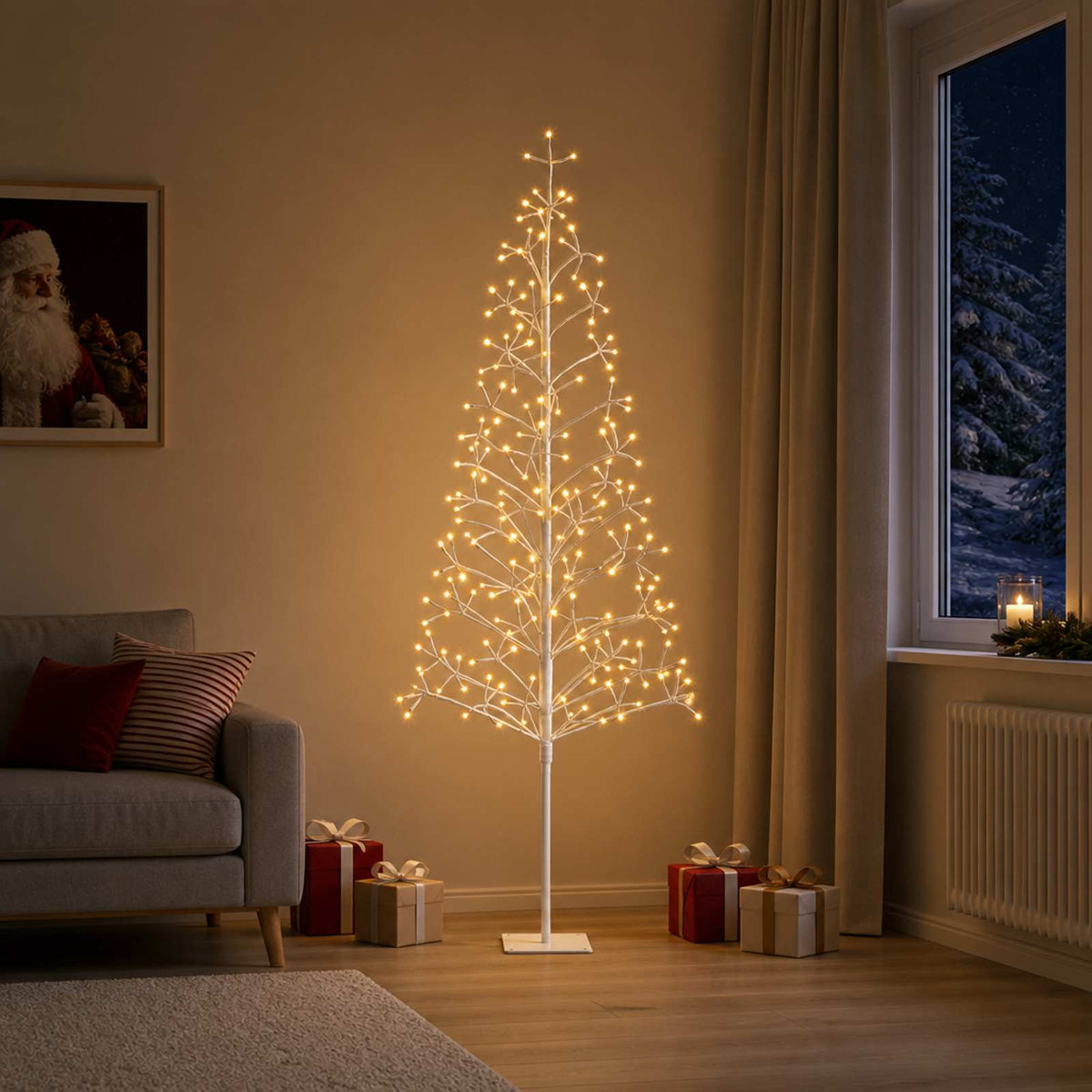 LED String Christmas Tree Black 47 x Steel 228 LEDs White (warm white) 180 cm
