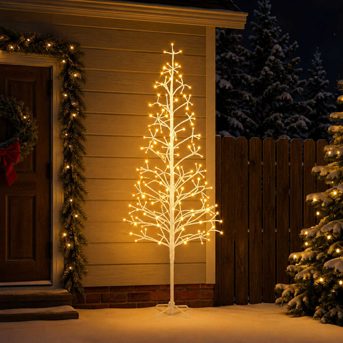 LED String Christmas Tree Black 47 x Steel 228 LEDs White (warm white) 210 cm