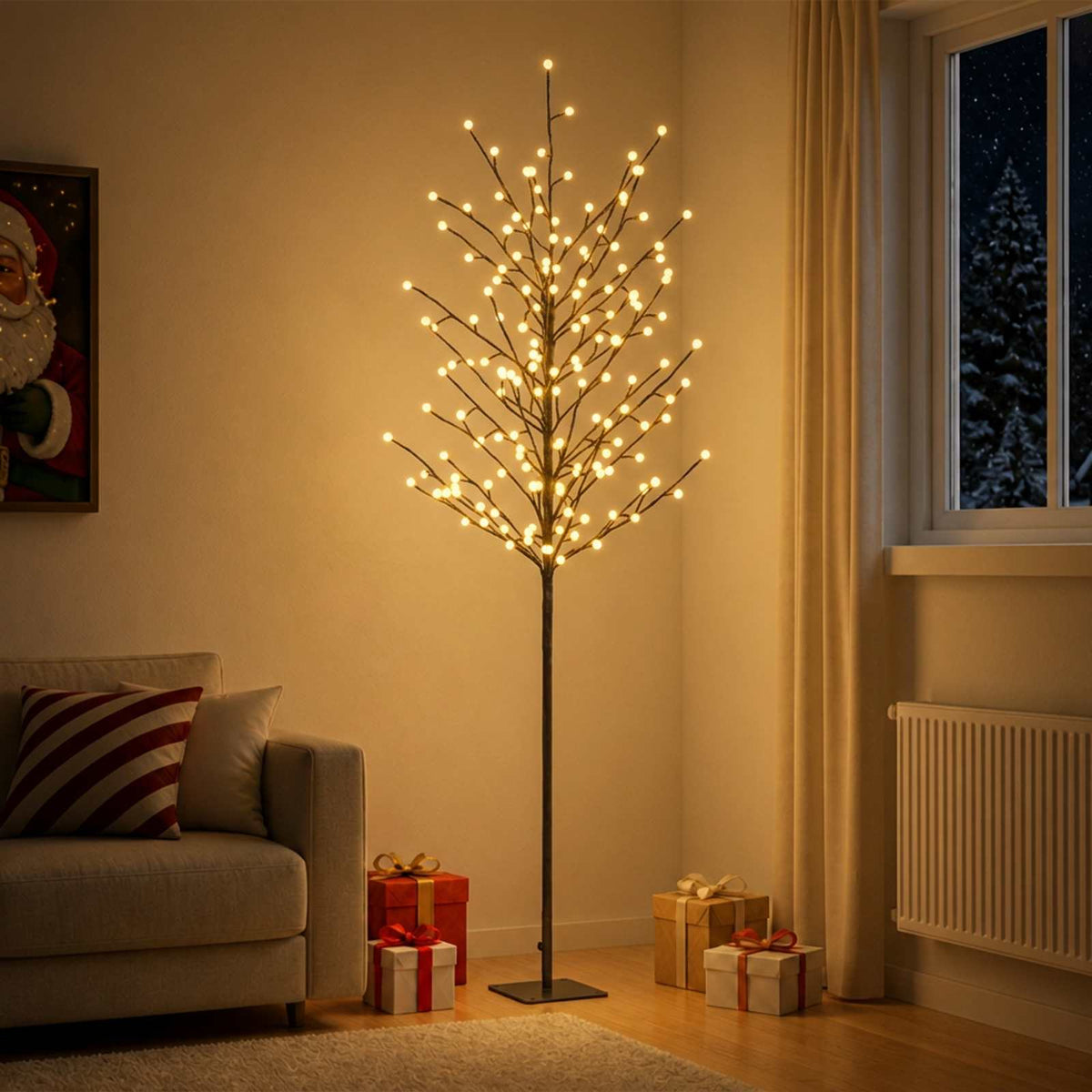 LED Ball Christmas Tree Black Steel 220 LEDs 180 cm Warm white
