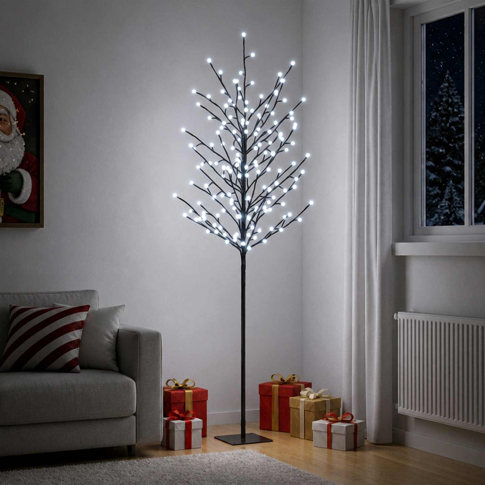 vidaXL LED Ball Christmas Tree Black Steel 220 LEDs