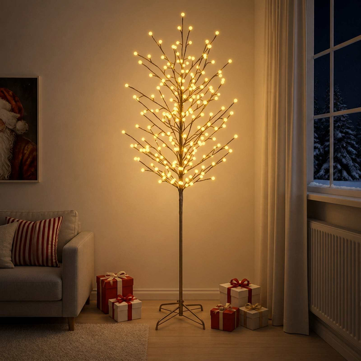 LED Ball Christmas Tree Black Steel 220 LEDs 210 cm Warm white