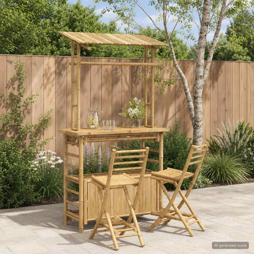 vidaXL Outdoor Bar Table and Stools 3 pcs 2-Seaters Natural Bamboo