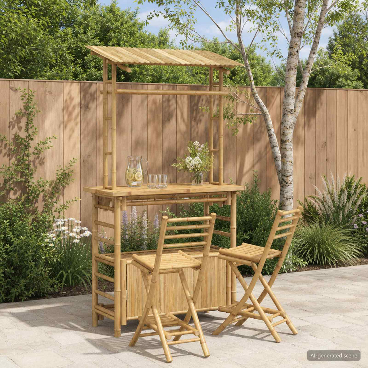 vidaXL Outdoor Bar Table and Stools 3 pcs 2-Seaters Natural Bamboo 1