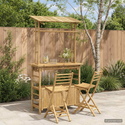 vidaXL Outdoor Bar Table and Stools 3 pcs 2-Seaters Natural Bamboo 1