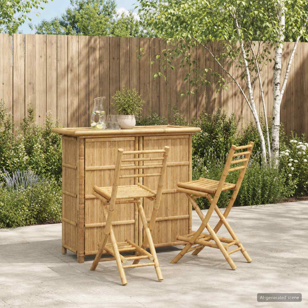 vidaXL Outdoor Bar Table and Stools 3 pcs 2-Seaters Natural Bamboo