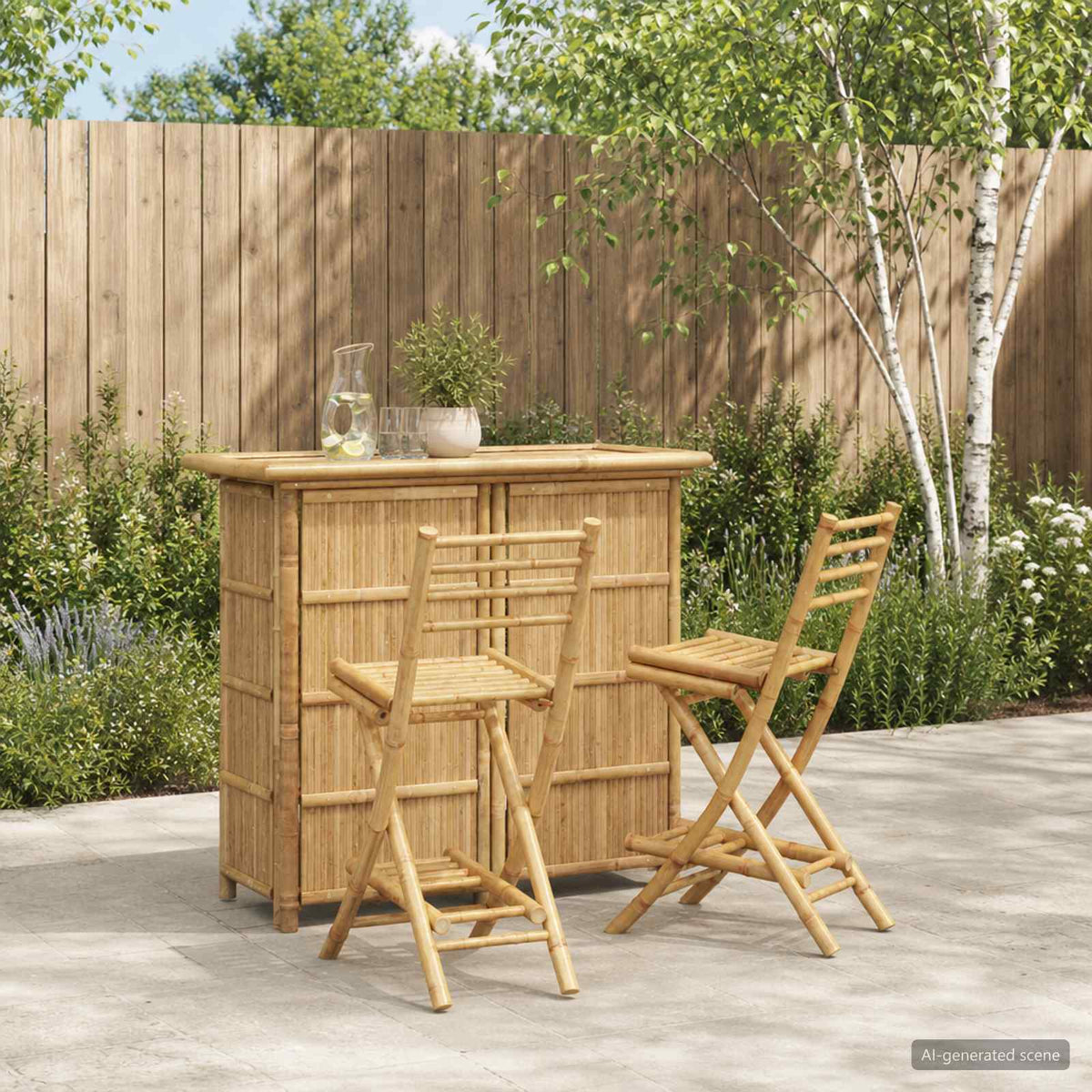 vidaXL Outdoor Bar Table and Stools 3 pcs 2-Seaters Natural Bamboo 1