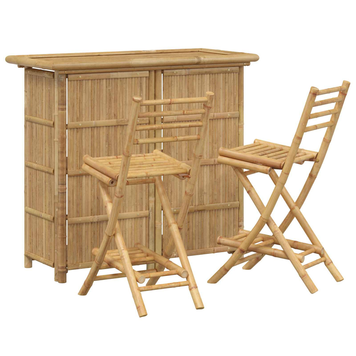 vidaXL Outdoor Bar Table and Stools 3 pcs 2-Seaters Natural Bamboo 2
