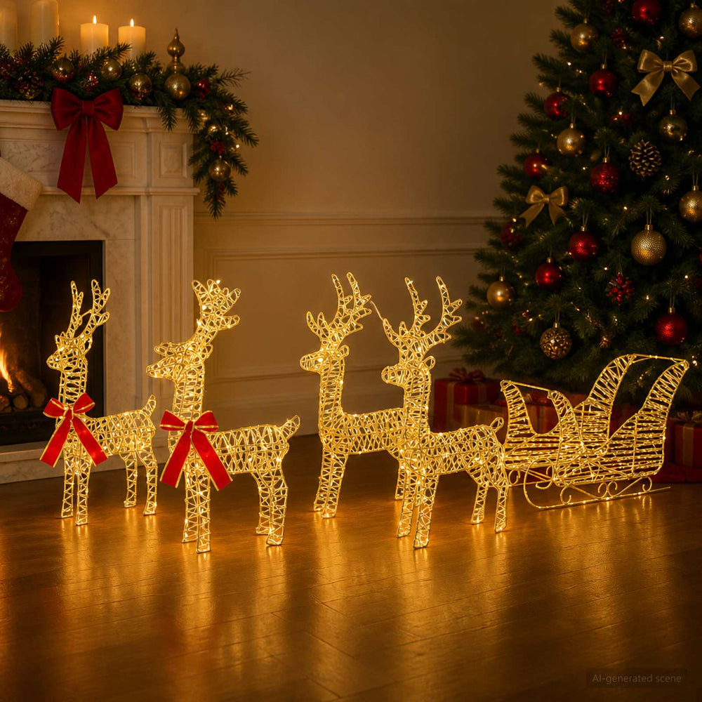 vidaXL Christmas Reindeer with sleigh 5 pcs 240 LEDs Warm White