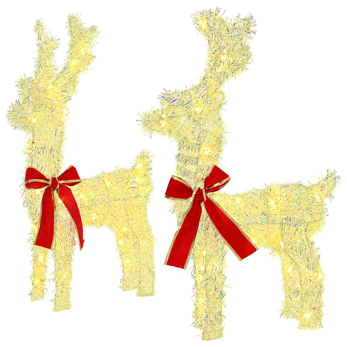 Christmas Reindeer LEDs Warm White Iridescent tinsel
