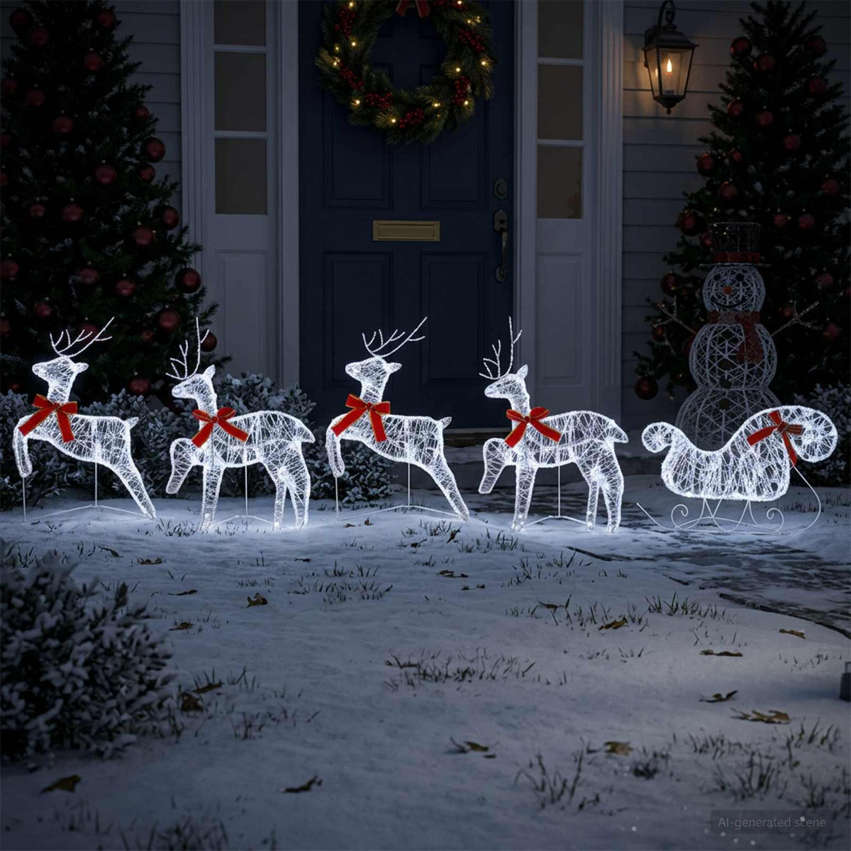 Christmas Reindeer with sleigh 100 LEDs Acrylic 5 Cold white