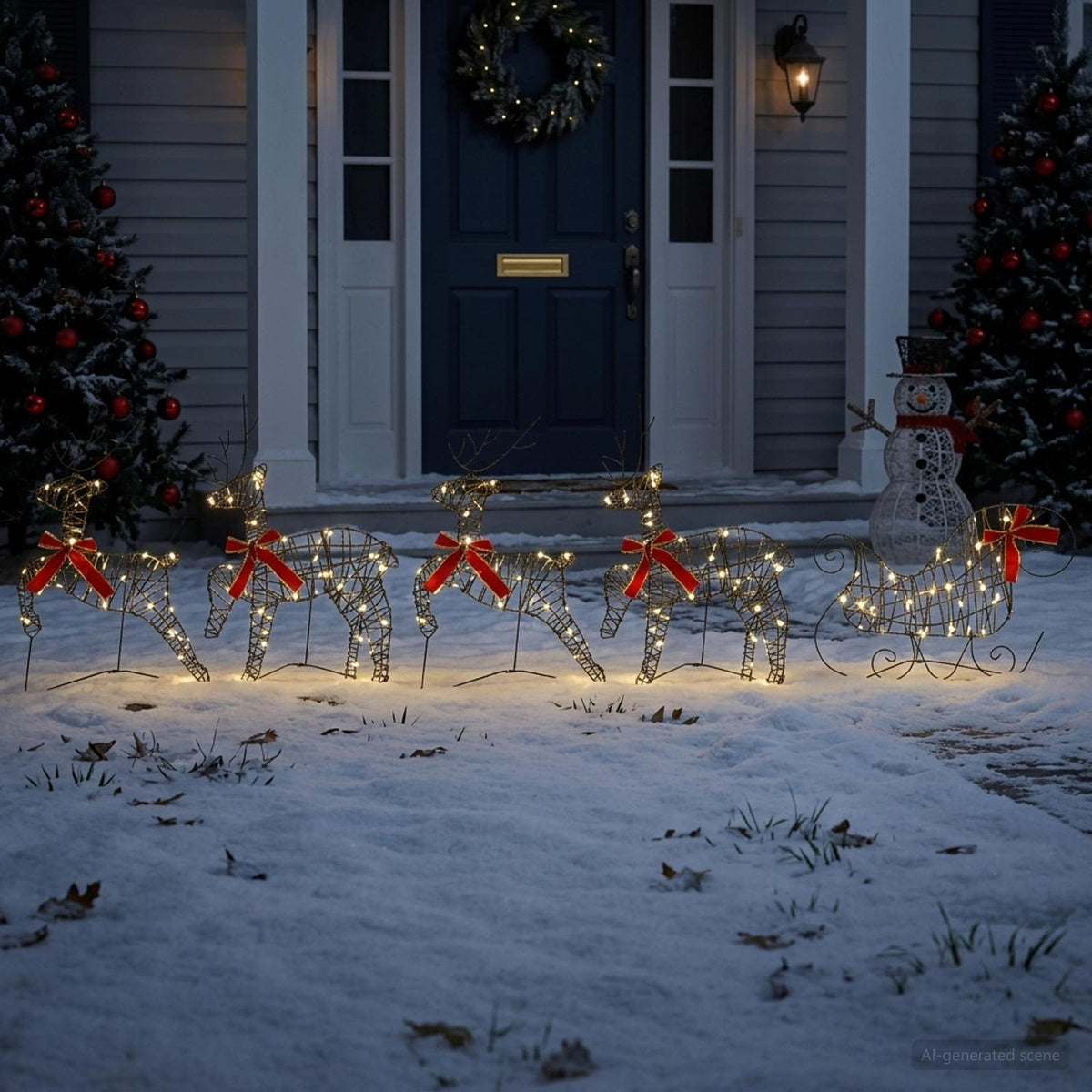 Christmas Reindeer with sleigh 100 LEDs Rattan 5 Warm white