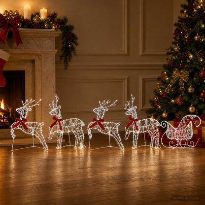 Christmas Reindeer with sleigh 100 LEDs Transparent string 5 Cold white