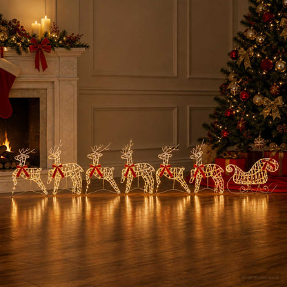 Christmas Reindeer with sleigh 100 LEDs Brown string 7 Warm white