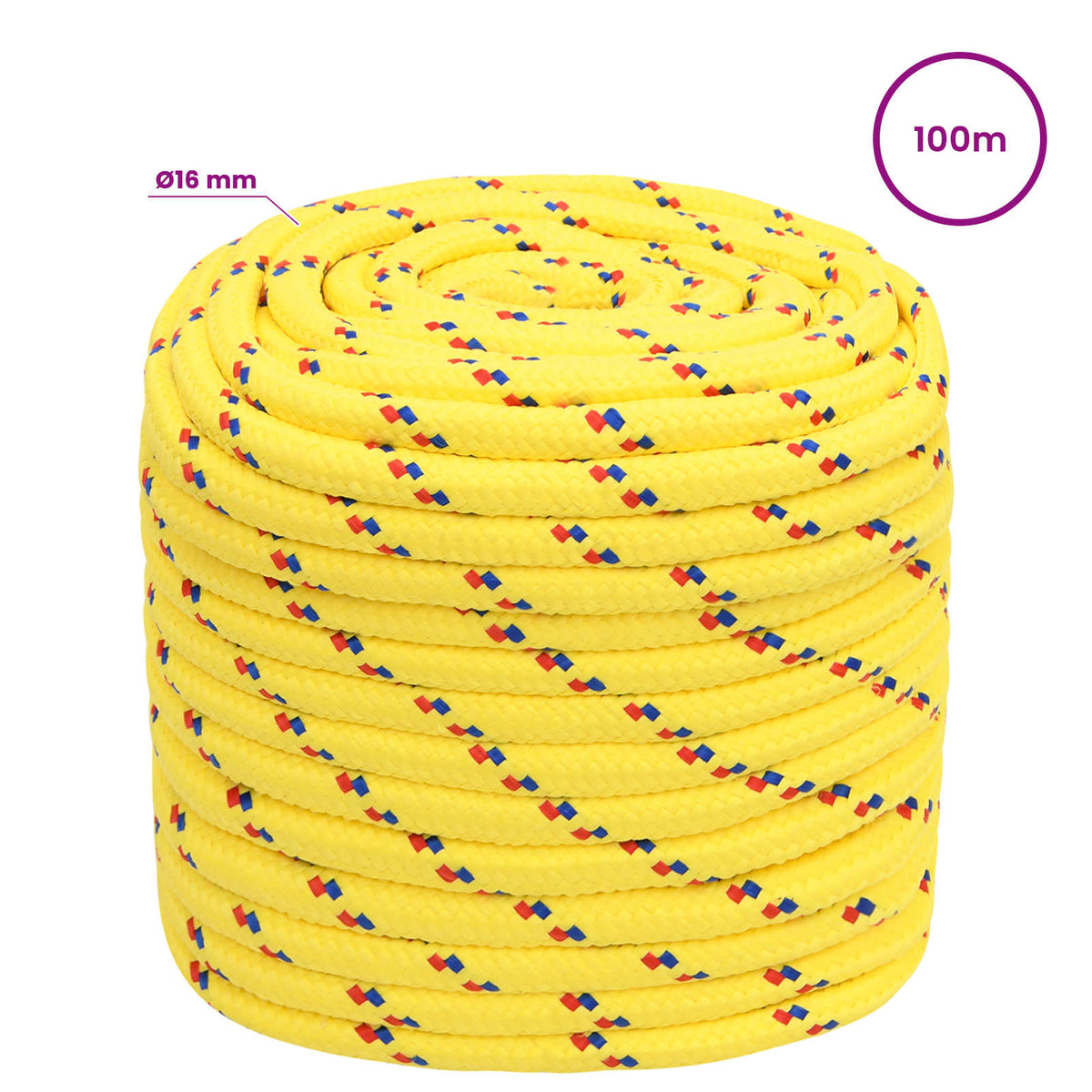 Multipurpose Utility Rope PP Length 100 m Yellow 16 mm