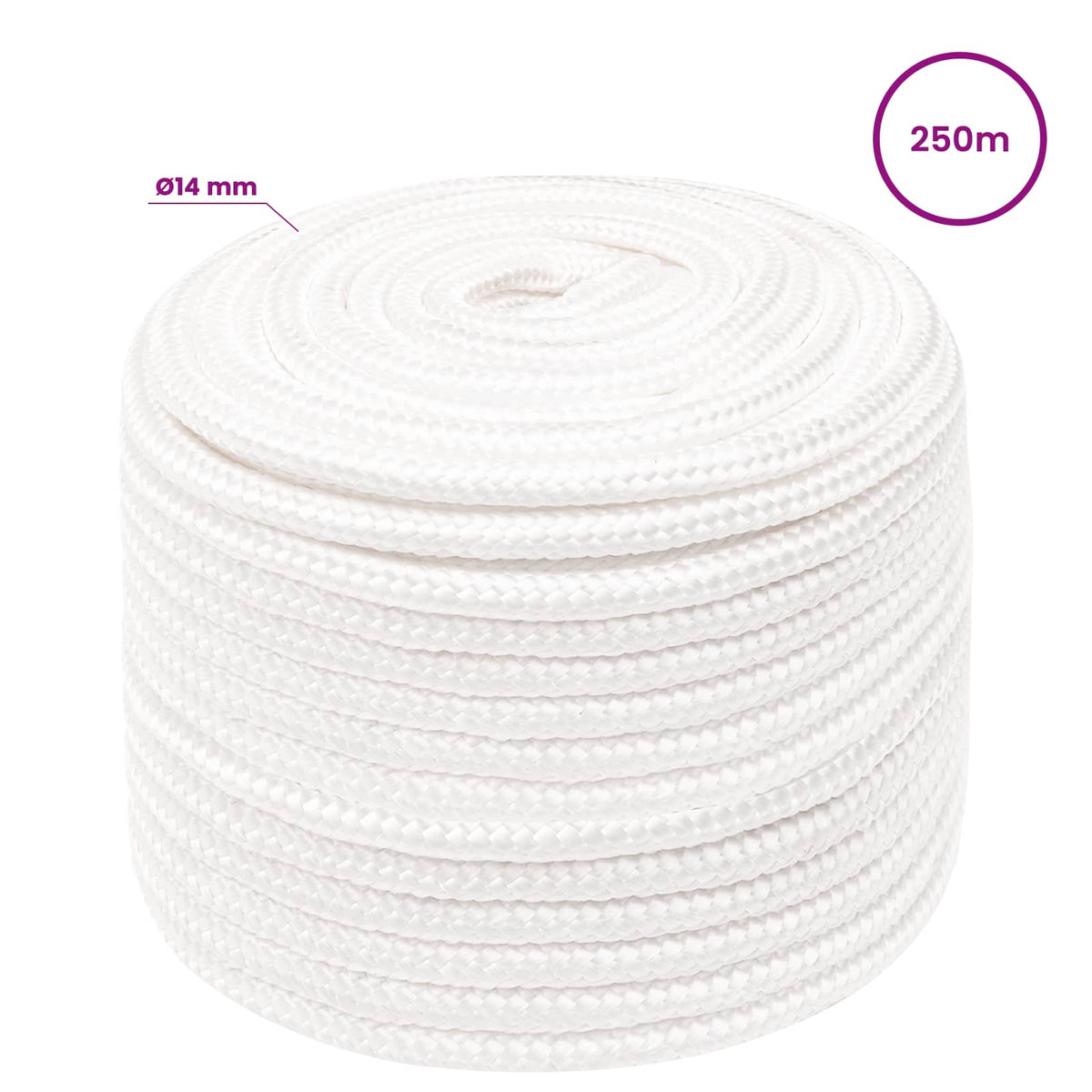 Multipurpose Utility Rope PP 240 kg Max Load Length 250 m White 14 mm