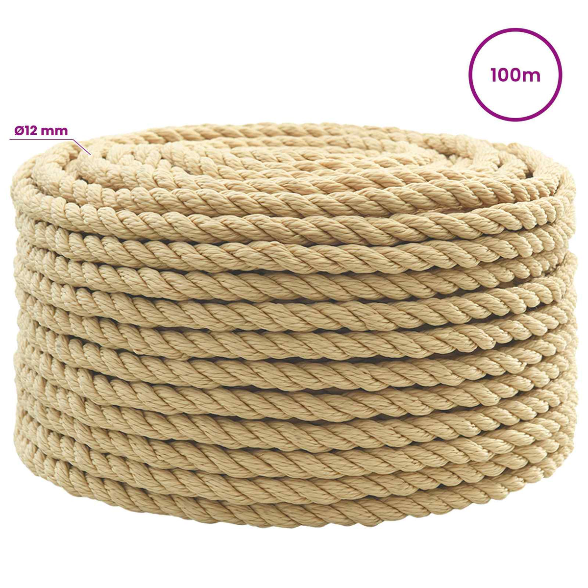 Multipurpose Utility Rope PP Length 100 m Natural 12 mm