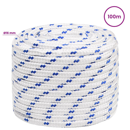 Multipurpose Utility Rope PP Length 100 m White and Blue 16 mm